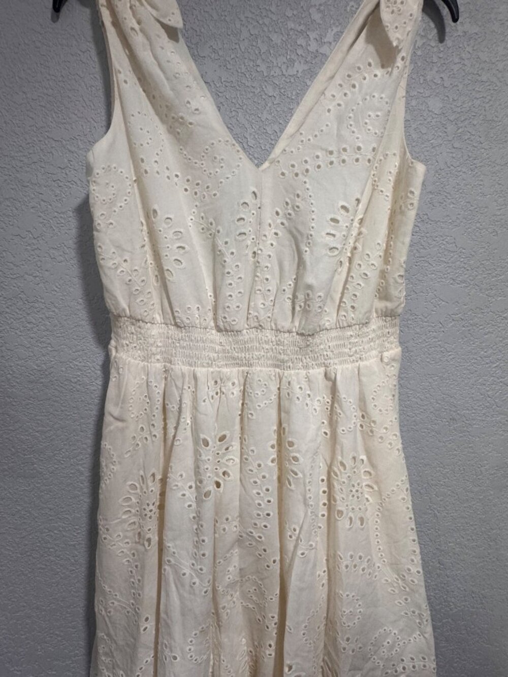 Anne Klein Womens Eyelet Tie Shoulder Midi Dress Pearl White Size 6 Cotton Blend - Picture 6 of 7